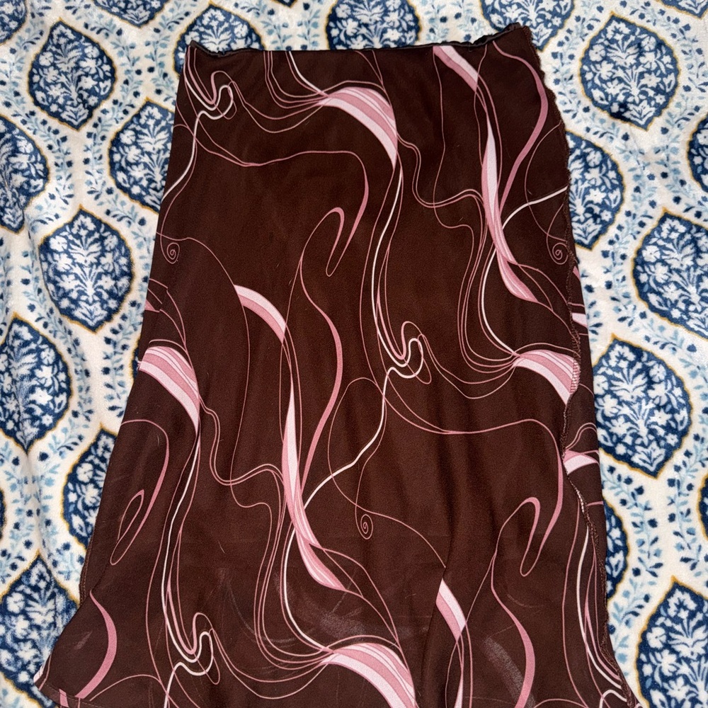 Brown and Pink Midi Skirt